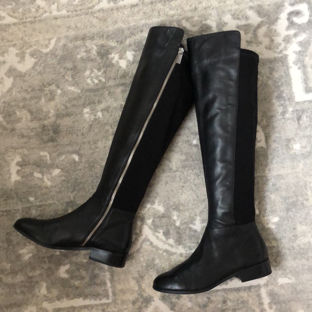 Michael Kors 50/50 Genuine Leather/ Stretchable Flat over the knee Boots - Picture 5 of 10